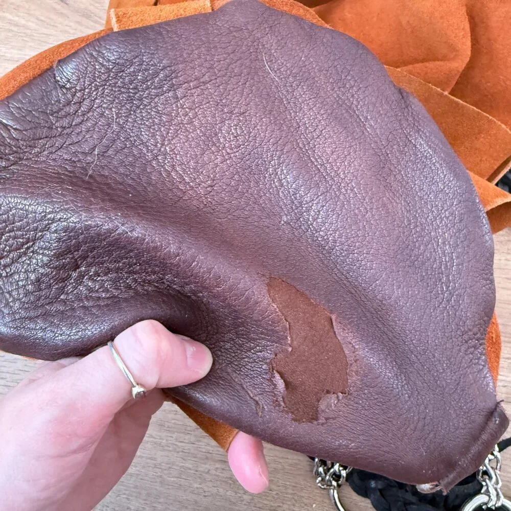 Brown Suede Drawstring Backpack Boho - Picture 7 of 8